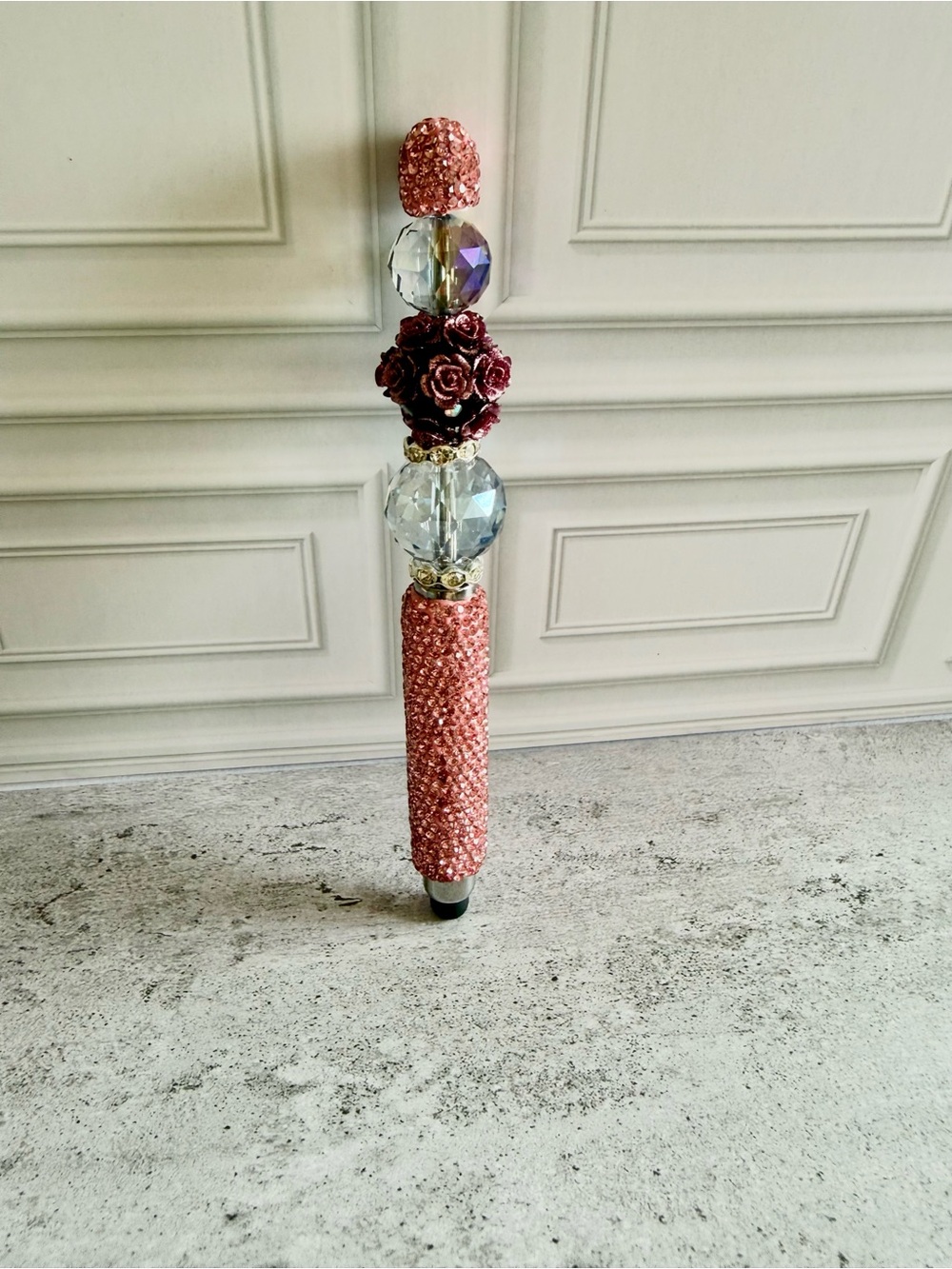 🌸 ✨Pink Flower and Crystal Rhinestone Stylus Pen